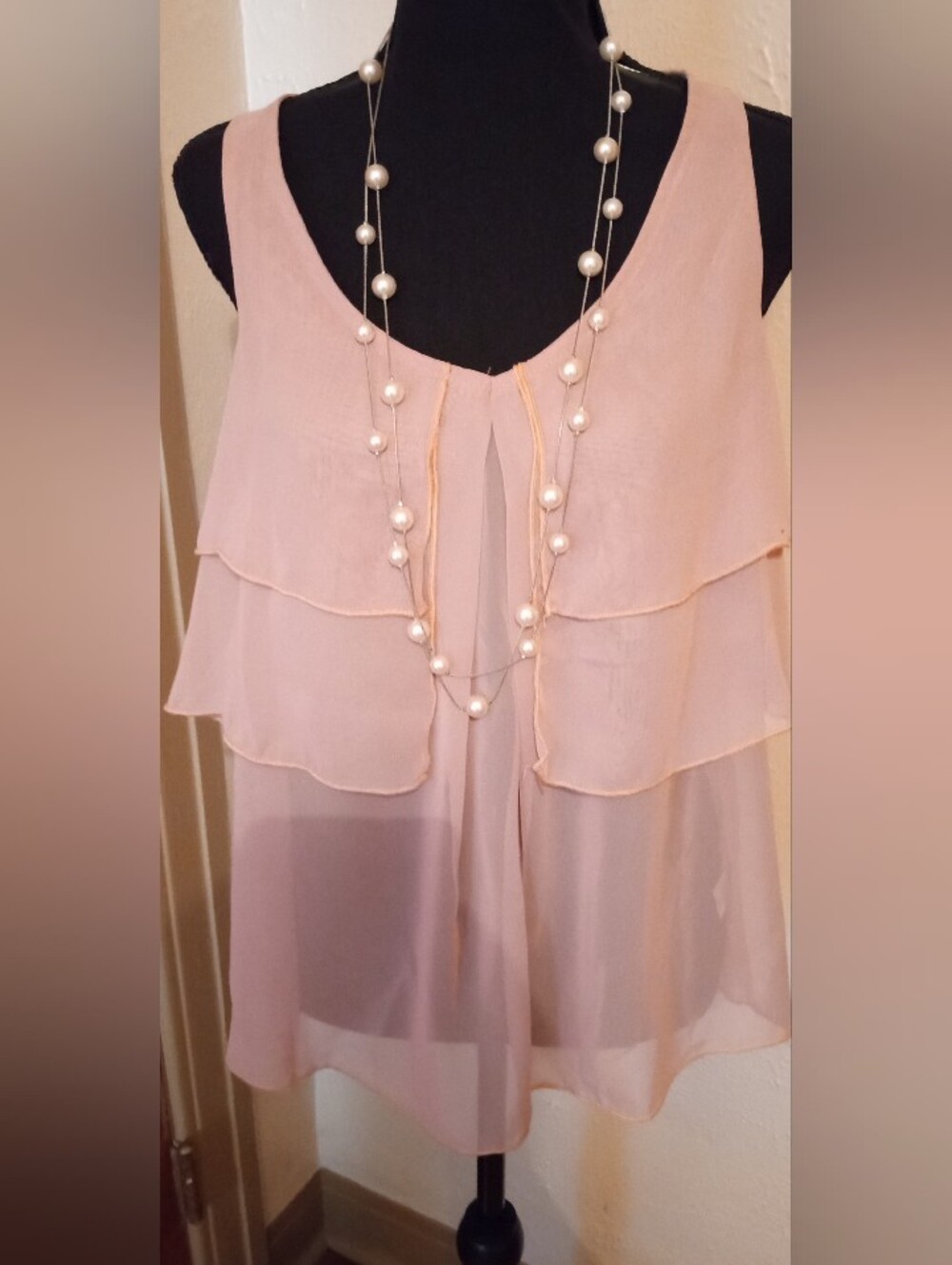 Solemio Polyester Sheer Pink Tank-style Top Small
